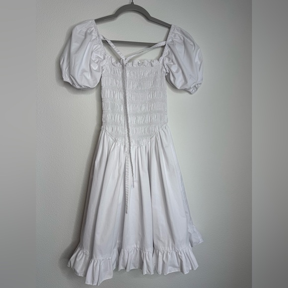 Sandy Liang Kleen White Smocked Puff
Sleeve Tie Front Mini Dress Sz 4 - Picture 4 of 16